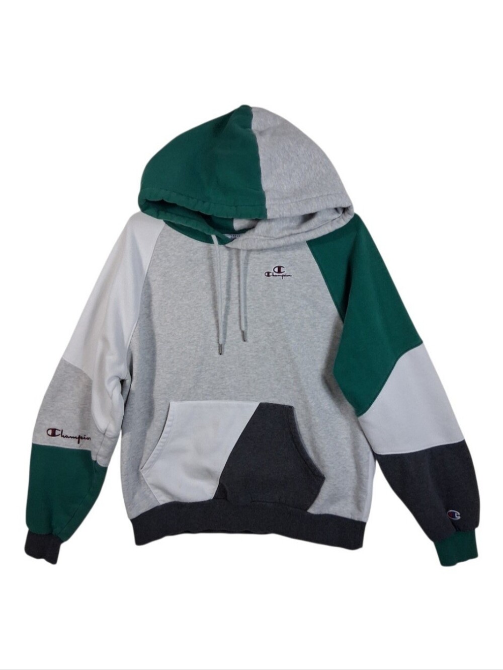 Champion Classic Fleece Mens Large Colorblock Patchwork Pullover Hoodie Sweater